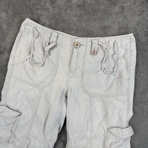 Eddie Bauer Pants Womens Petite 6 Light Gray Linen Cargo Capri Cropped Pockets